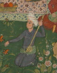Historical depiction of a bowed spike fiddle